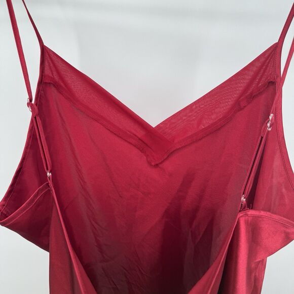 Massini Red Satin Long Nightgown Dress Sheer Embroidered Floral Size 2X Plus - Picture 10 of 10